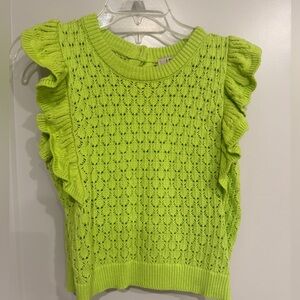 VICI Lime Green Ruffle Cropped Sleeveless Knit Sweater